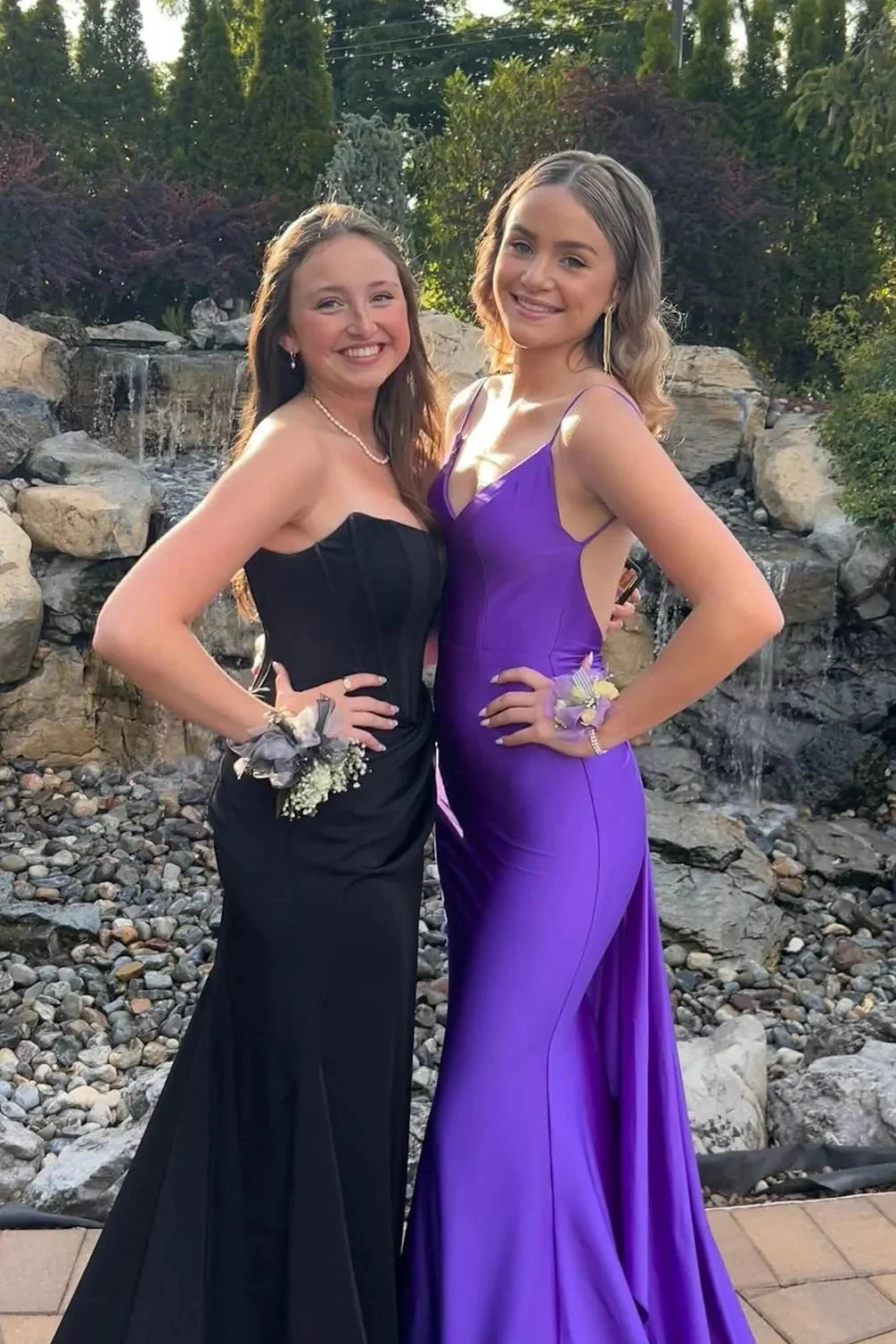 Satin Spaghetti-Strap Sweetheart Open-Back Ruched Side Draped Train Sheath Floor-Length Prom Dress by JiMiss Dresses