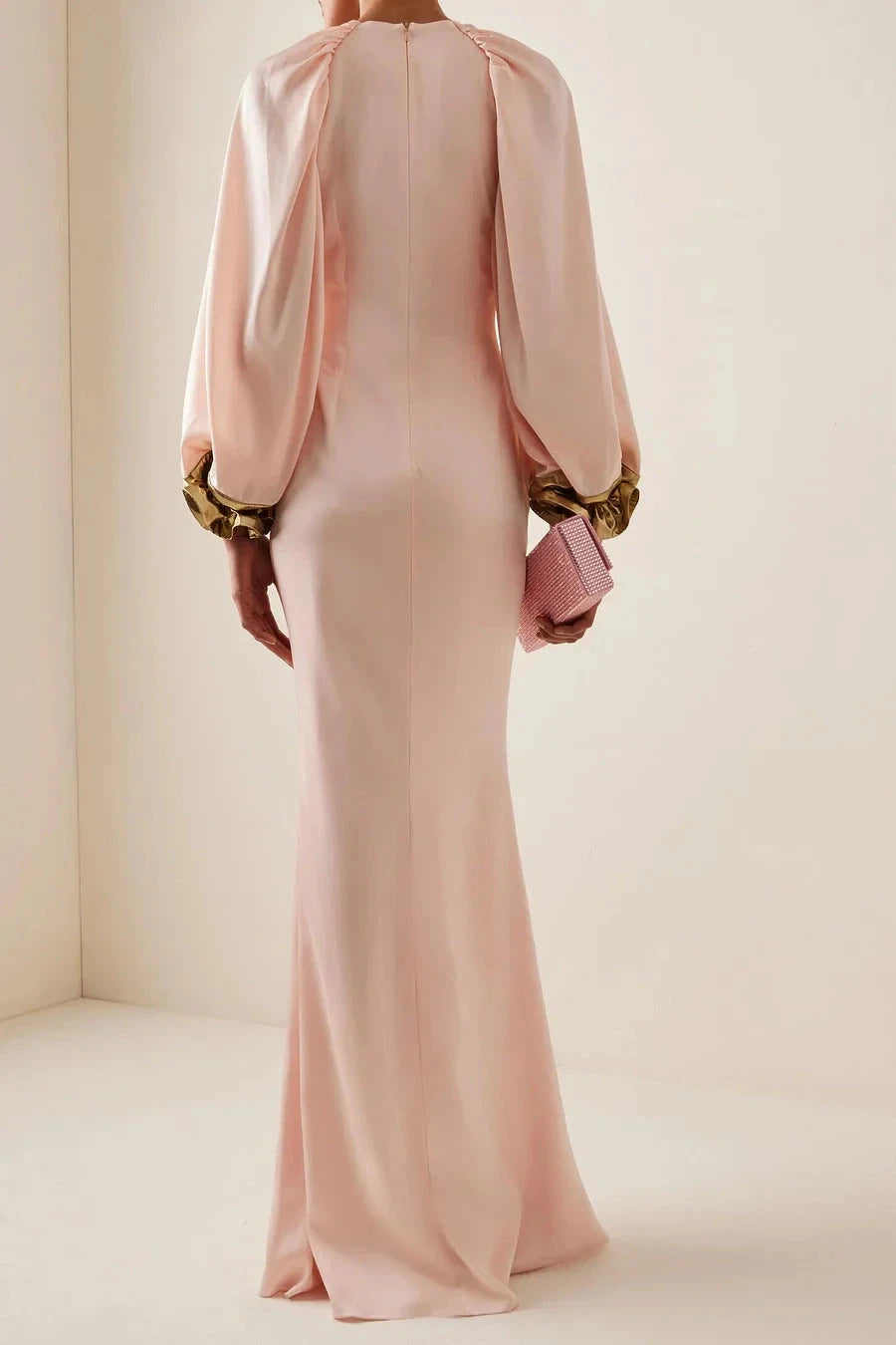 Satin Splicing Metallic Raglan Sleeve Maxi Dress simple gentle atmospheric and unique desi Bring summer colors to enhance whiteness by YiHuiw