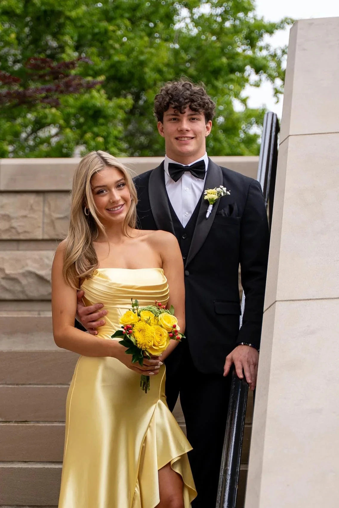 Satin Strapless Cowl Neck Asymmetric Ruffle High-Slit Mermaid Prom Dress by JiMiss Dresses