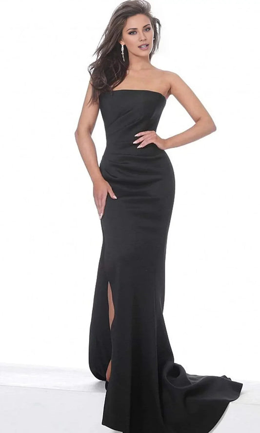 Satin Strapless Ruched Bodice Mermaid Silhouette High-Slit Train Floor-Length Timeless Formal Evening Dress by YiHuiw