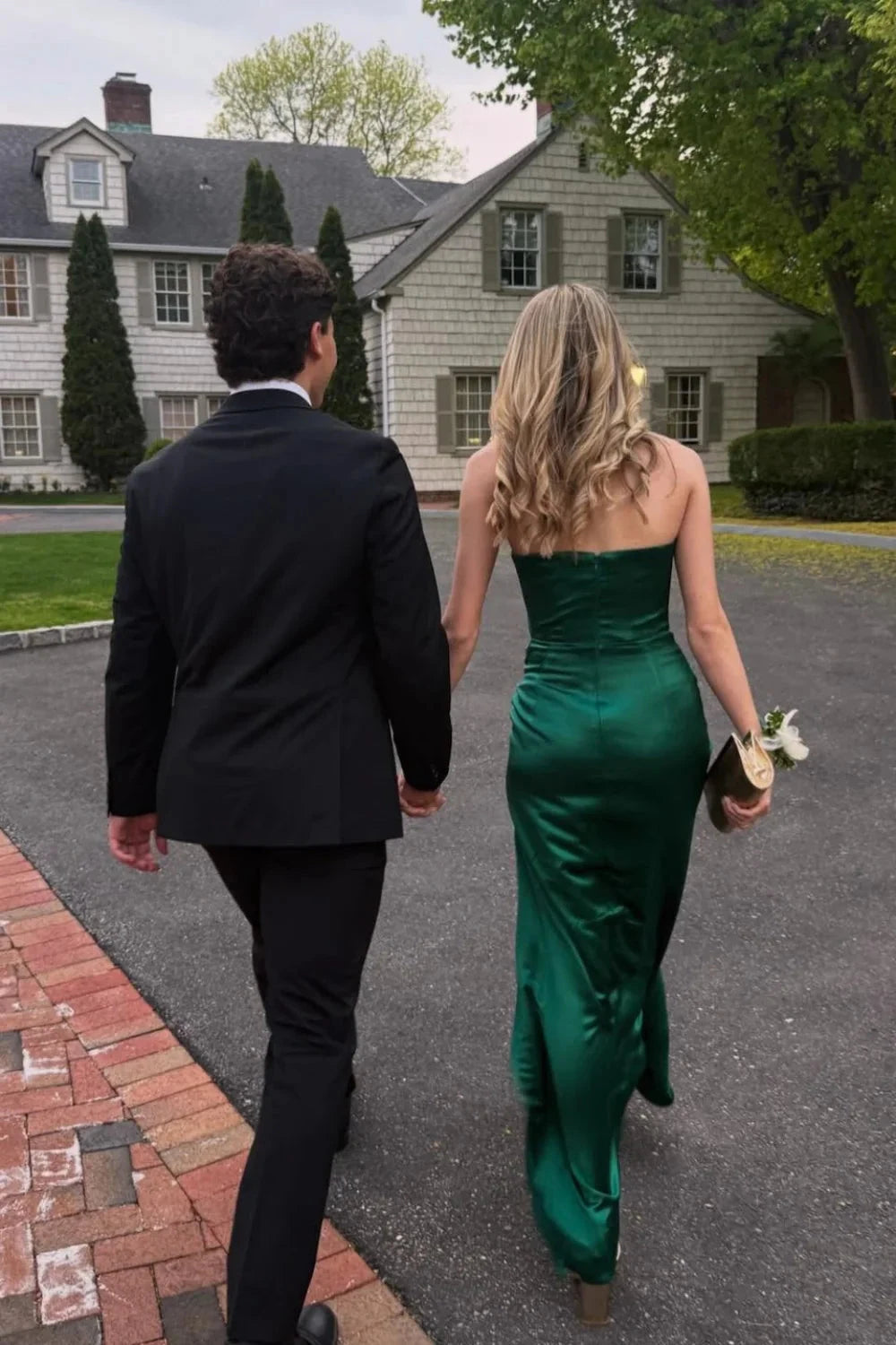 Satin Strapless Sweetheart Twist-Ruched Bodice High-Slit Sheath Floor-Length Prom Dress by JiMiss Dresses