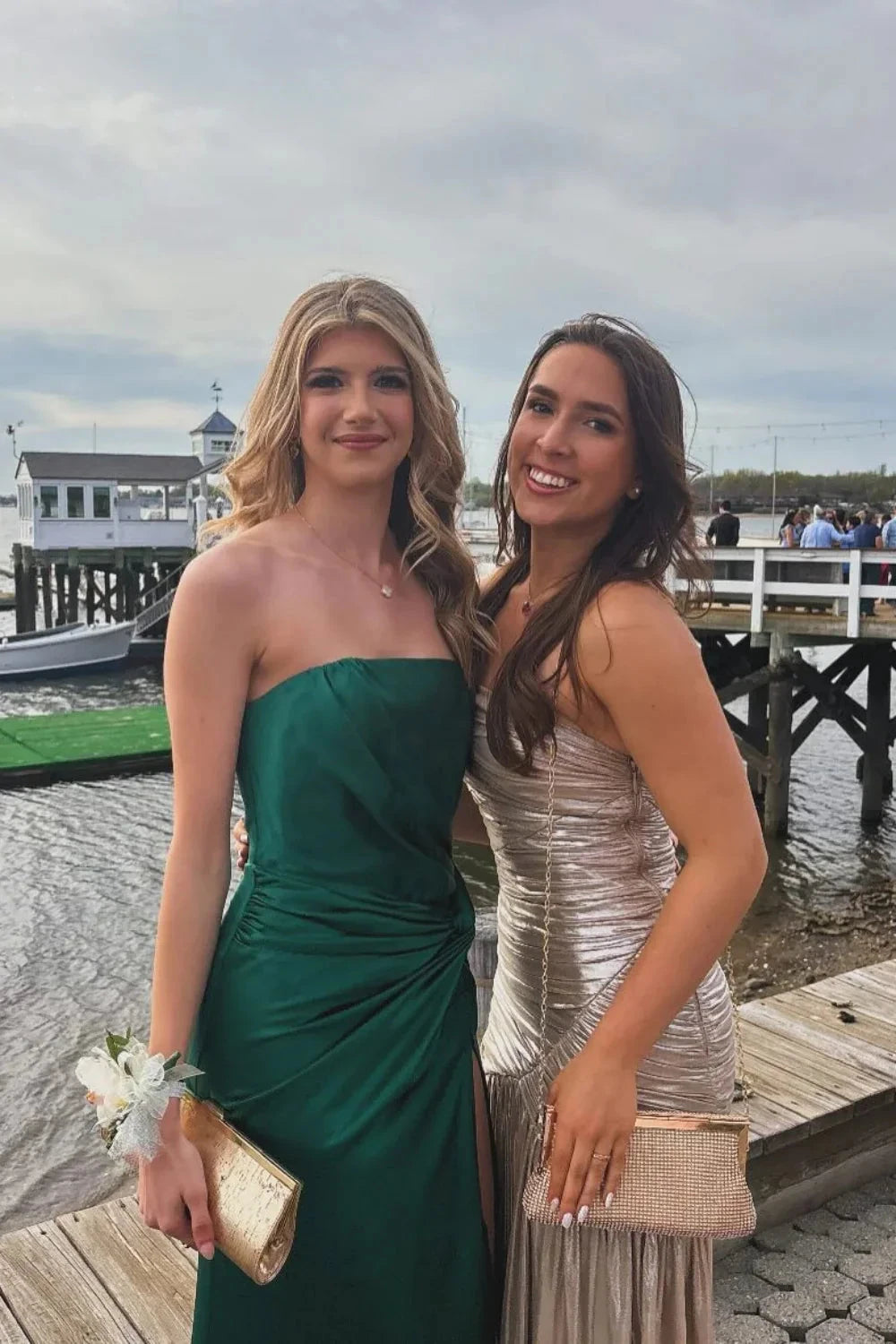 Satin Strapless Sweetheart Twist-Ruched Bodice High-Slit Sheath Floor-Length Prom Dress by JiMiss Dresses