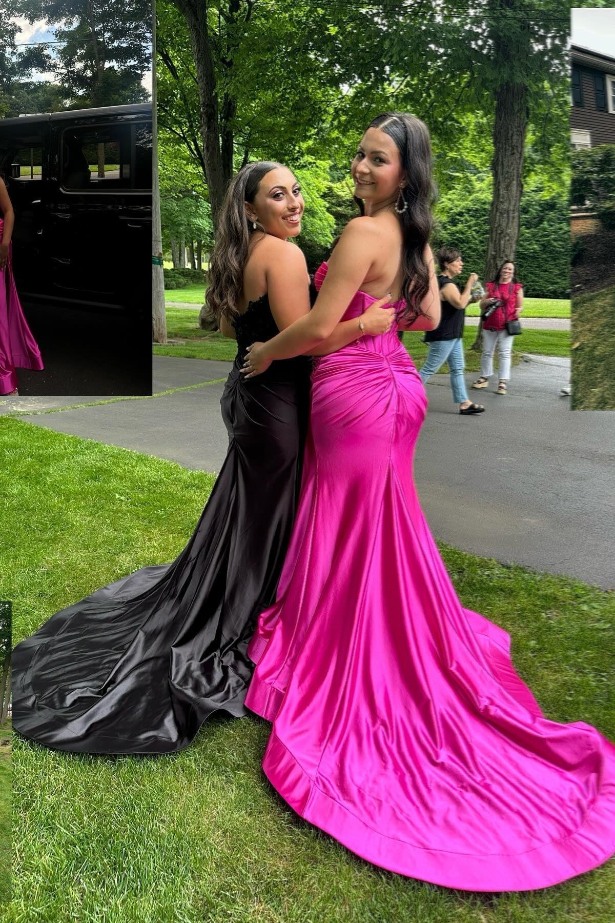 Satin Strapless Sweetheart Twist Bodice Cutout Ruched High-Slit Mermaid Train Prom Dress by JiMiss Dresses