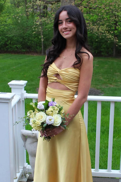 Satin Strapless Twist Bodice Cutout Waist Sheath Floor-Length Prom Dress by JiMiss Dresses