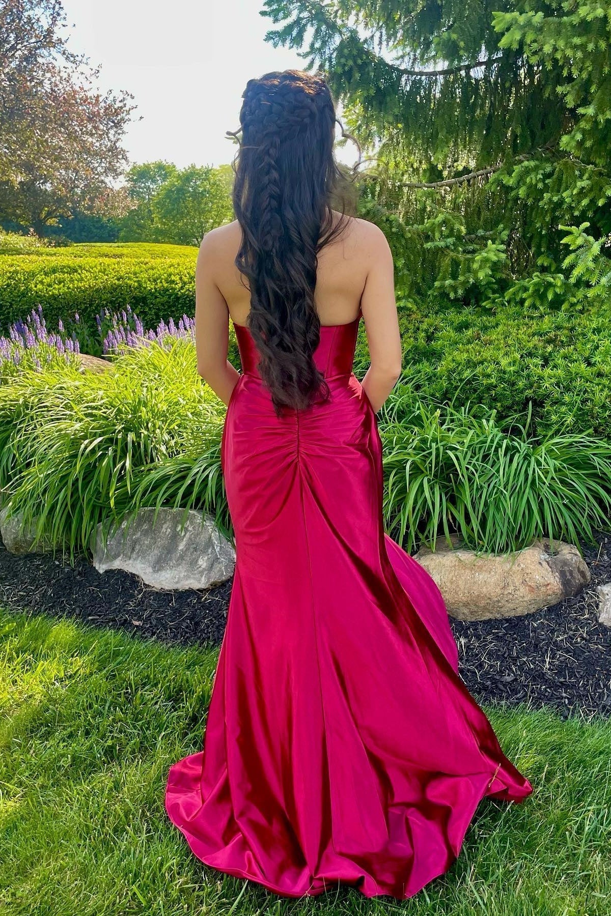 Scarlet Red Halter Neck Satin Prom Dress with Corset Bodice & Mermaid Hem by JiMiss Dresses