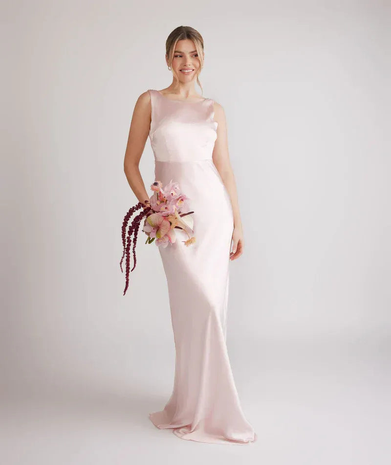 Mermaid Cowl Neck Satin Open Back Wedding Dress - Yihuiw by Yihuiw