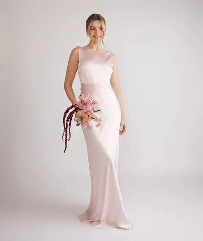 Mermaid Cowl Neck Satin Open Back Wedding Dress - Yihuiw by Yihuiw