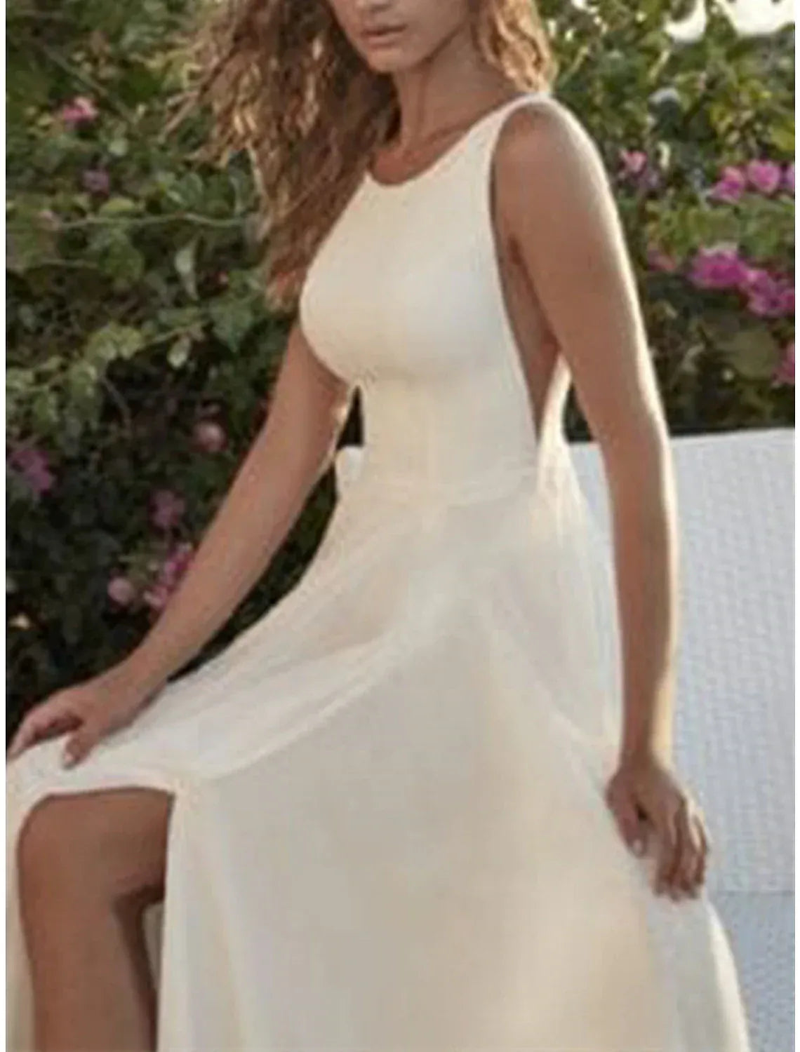 A-Line Chiffon Sleeveless High Slit Wedding Dress - Yihuiw by Yihuiw