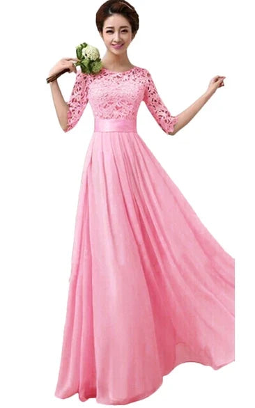 Lace Floor-Length Wedding Gown - Yihuiw by Yihuiw