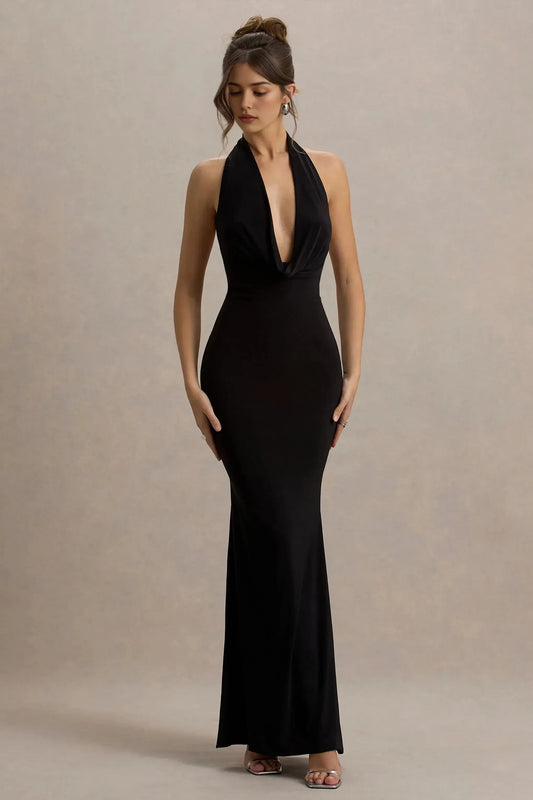 Sensational Mermaid Halter Neck Sleeveless Open Back Floor Length Prom Dress by YiHuiw