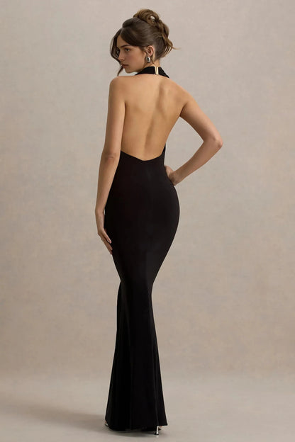 Sensational Mermaid Halter Neck Sleeveless Open Back Floor Length Prom Dress by YiHuiw