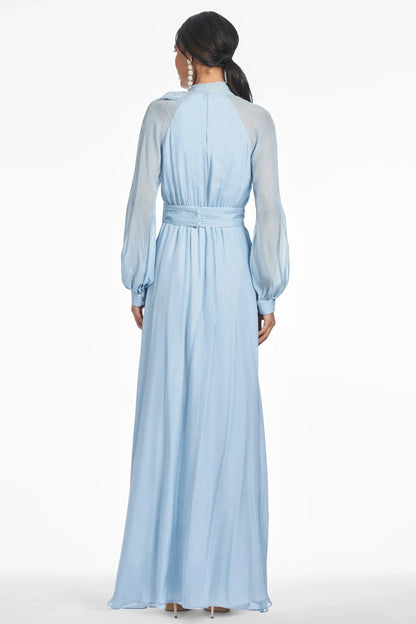 Sequin Accented Maxi Halter Neck Puff Sleeve Zipper Back Floor Length Hot Sale Evening Dress by YiHuiw