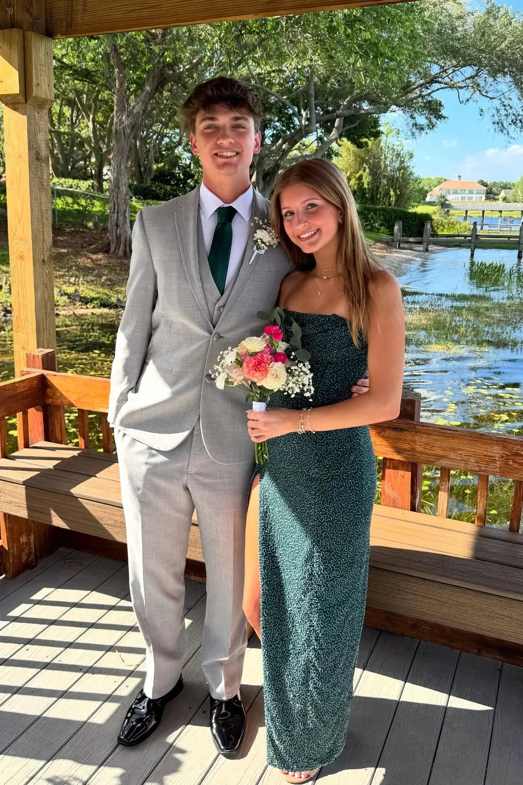 All-Over Sequin Strapless Sweetheart Structured Bodice Thigh-High Slit Sheath Floor-Length Prom Dress by JiMiss Dresses