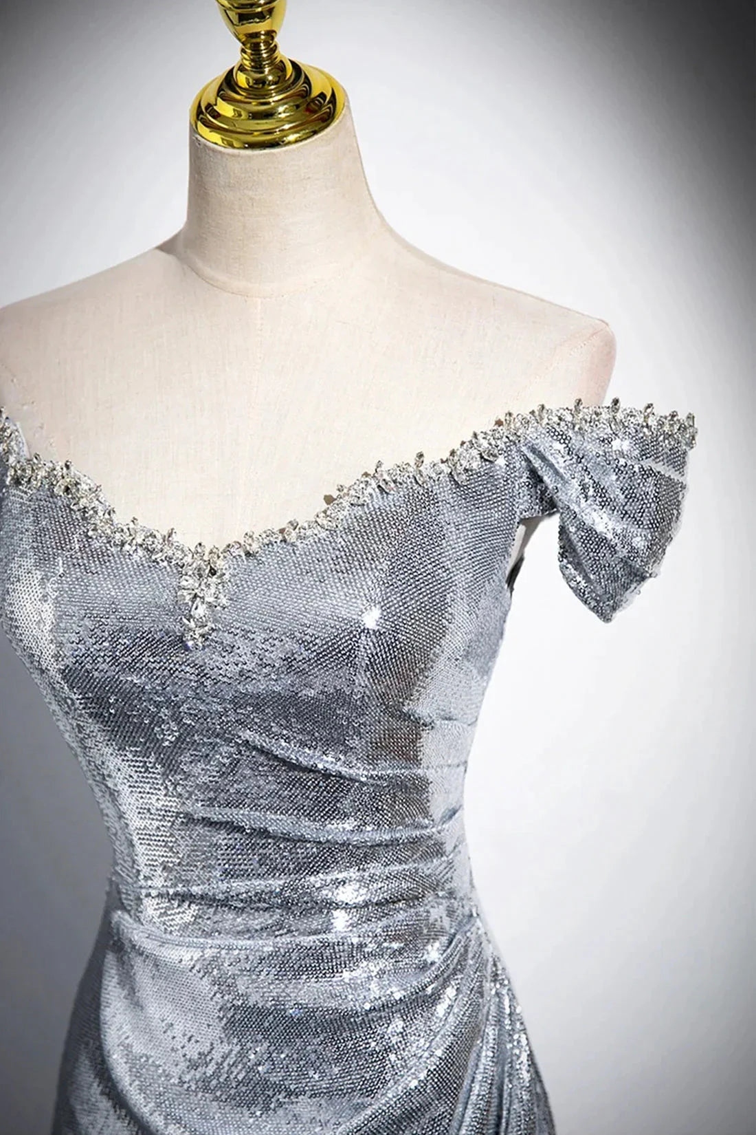 Sequins Long Prom Dress Mermaid Off the Shoulder Evening Party Dress simple gentle atmospheric and unique desi Bring summer by YiHuiw