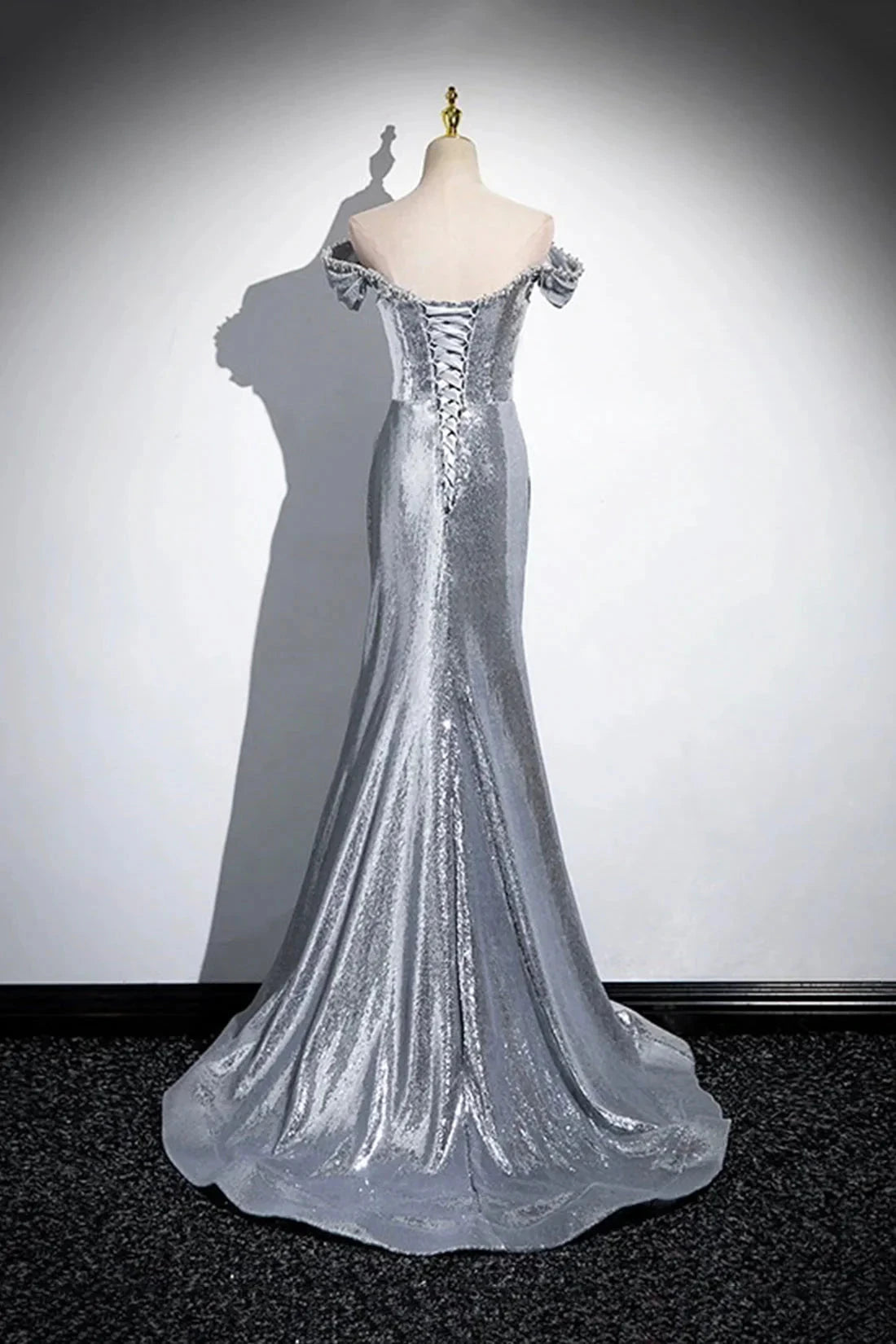 Sequins Long Prom Dress Mermaid Off the Shoulder Evening Party Dress simple gentle atmospheric and unique desi Bring summer by YiHuiw