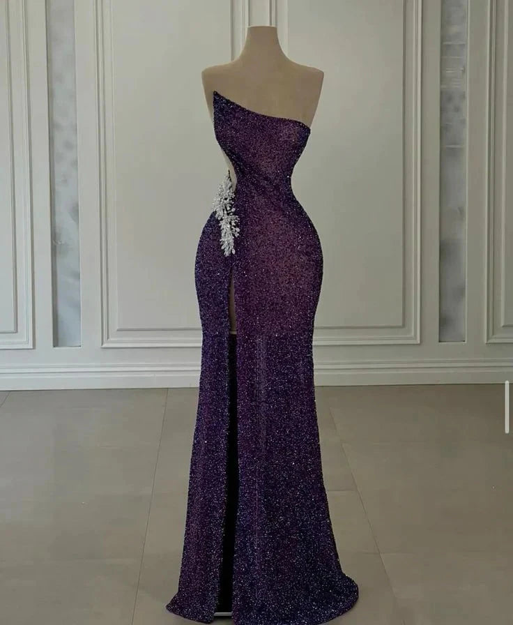 Sexy Elegant Long Sequin Slit Prom Dress Evening Dress Party Dress simple gentle atmospheric and unique desi Bring summer colors to enhance whiteness by YiHuiw