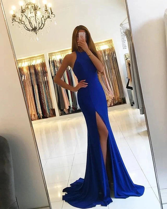 Sexy Mermaid Backless Prom Gowns Split Evening Dress simple gentle atmospheric and unique desi Bring summer colors to enhance whiteness by YiHuiw