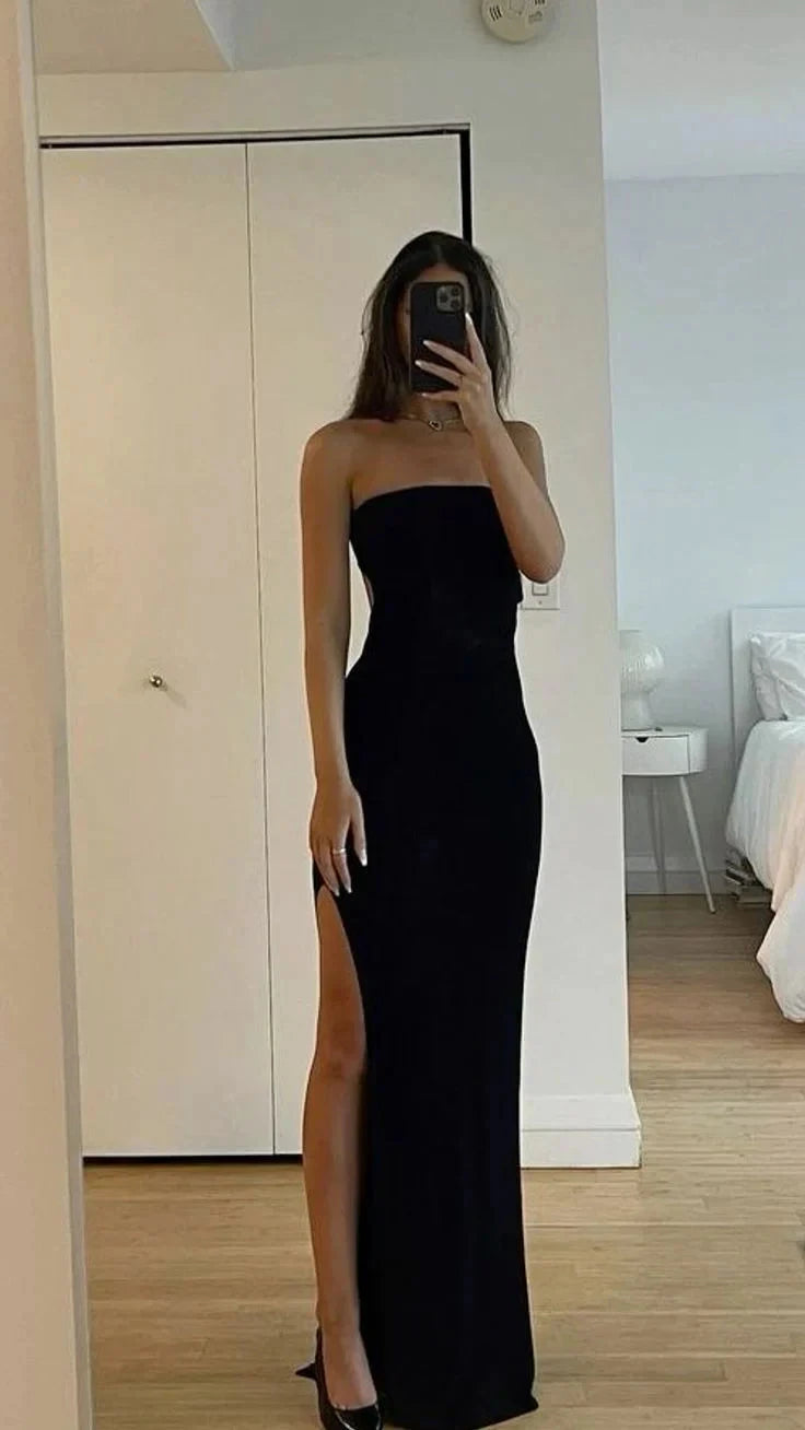Sexy Mermaid Black Slit Prom Dresses Maxi Dress Long simple gentle atmospheric and unique desi Bring summer colors to enhance whiteness by YiHuiw