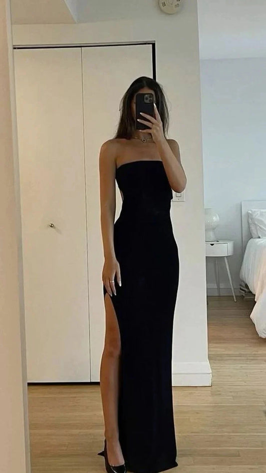 Sexy Mermaid Black Slit Prom Dresses Maxi Dress Long simple gentle atmospheric and unique desi Bring summer colors to enhance whiteness by YiHuiw