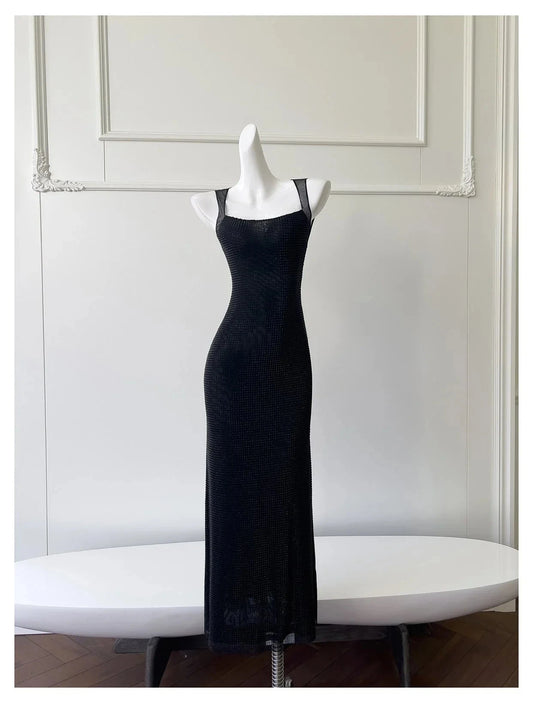 Sexy Mermaid Square Neck Black Sequin Long Prom Dresses Party Dress 20th Birthday Outfits Graduation Dresses simple gentle atmospheric and unique desi Bring summer colors to enhance whiteness by YiHuiw