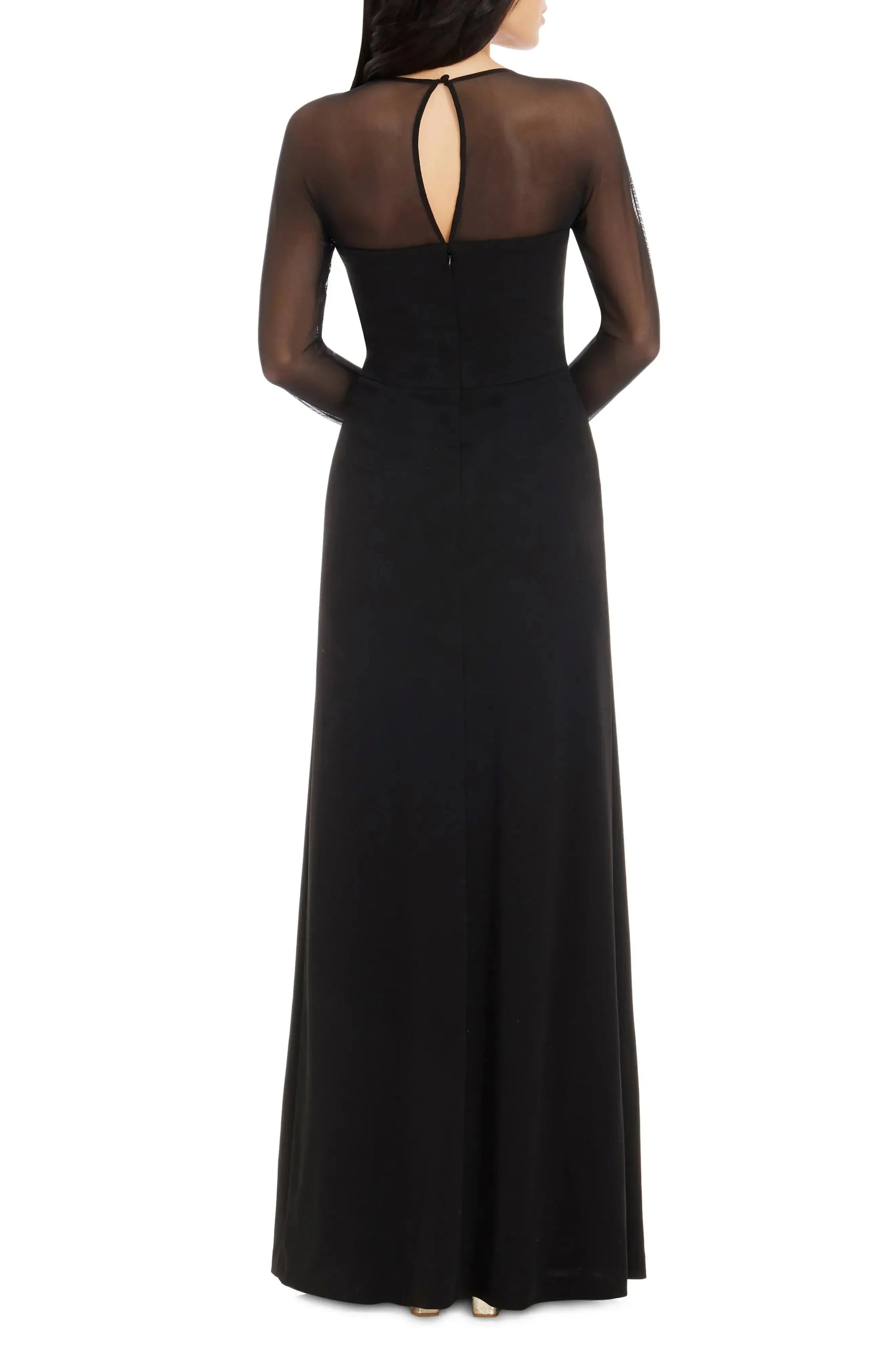 Sheer Accented Sheath Square Neck Long Sleeve Keyhole Back Floor Length For Women Evening Dress by YiHuiw