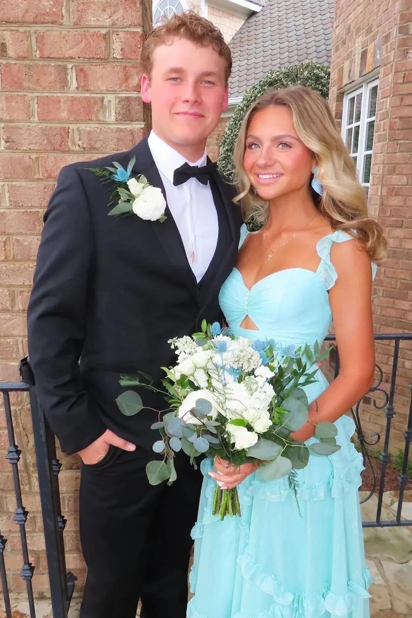 Sheer Chiffon Ruffled Spaghetti-Strap Sweetheart Cut-Out Tiered Floor-Length Mint Green Prom Dress by YiHuiw