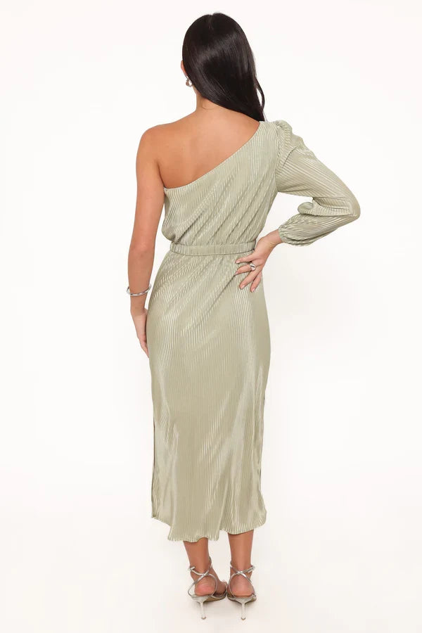 One-Shoulder High Slit Midi Wedding Dress - Yihuiw by Yihuiw