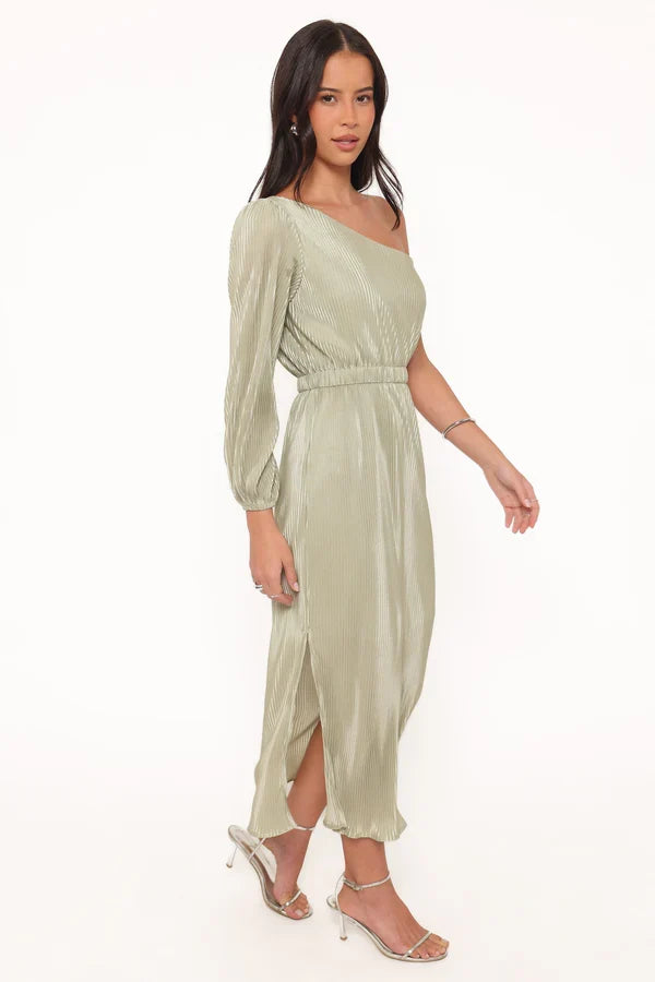One-Shoulder High Slit Midi Wedding Dress - Yihuiw by Yihuiw