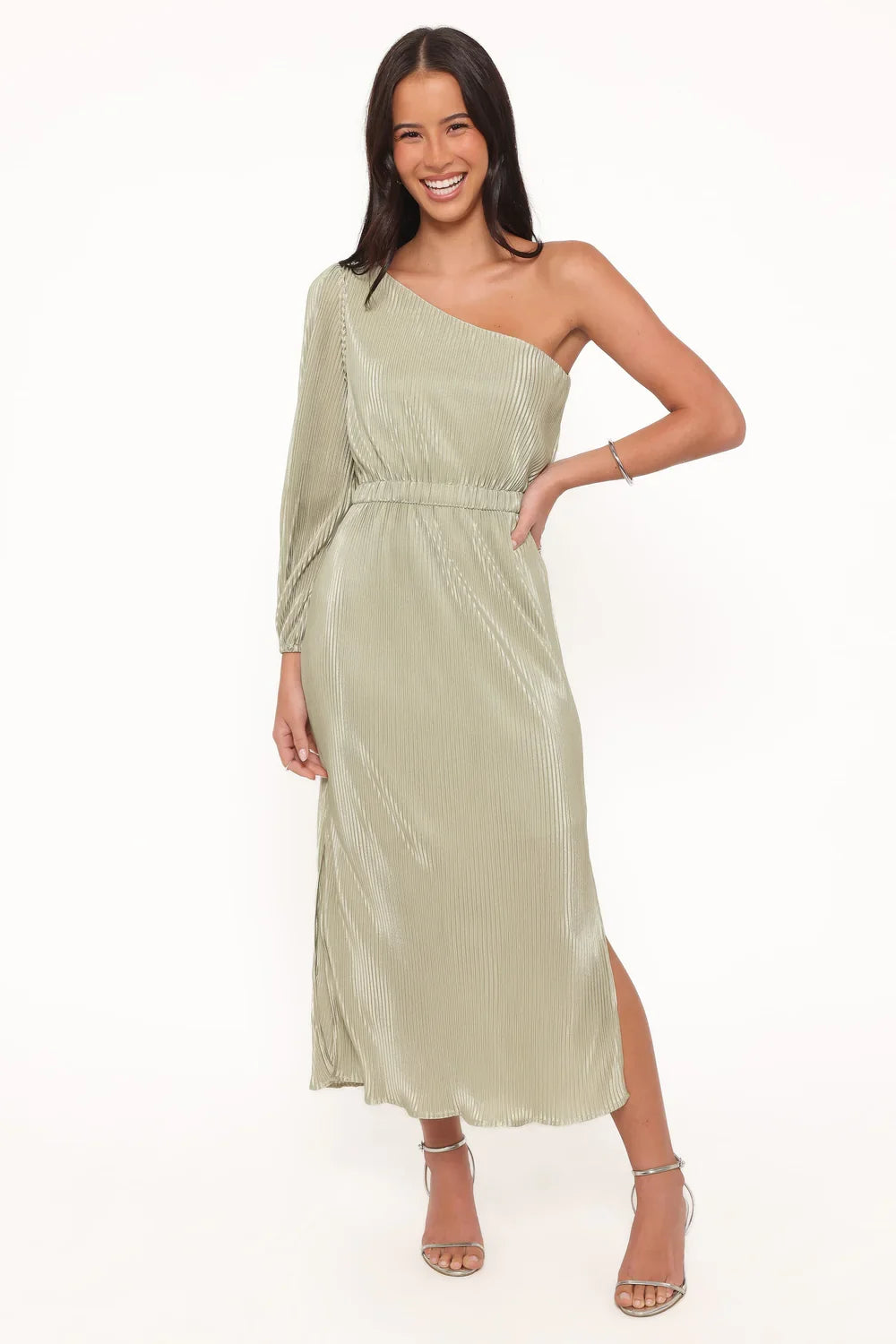 One-Shoulder High Slit Midi Wedding Dress - Yihuiw by Yihuiw