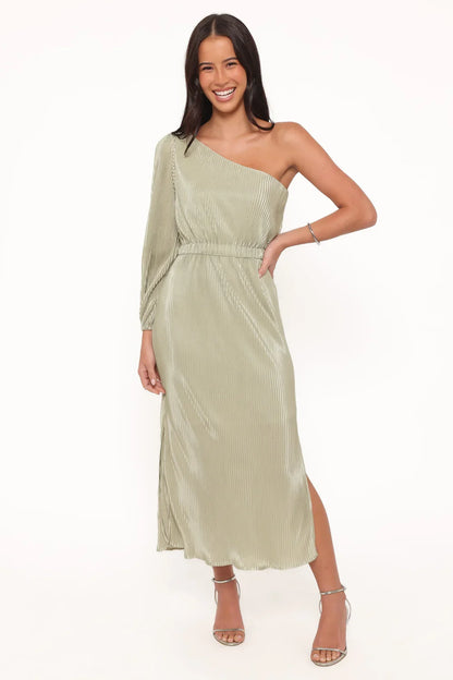 One-Shoulder High Slit Midi Wedding Dress - Yihuiw by Yihuiw