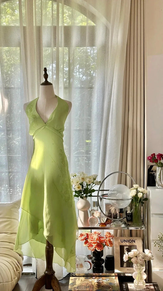 Shiny Fashion Elegant Exquisite Beading Long Chiffon Fairy Ball Gown Evening Dress simple gentle atmospheric and unique desi Bring summer colors to enhance whiteness by YiHuiw
