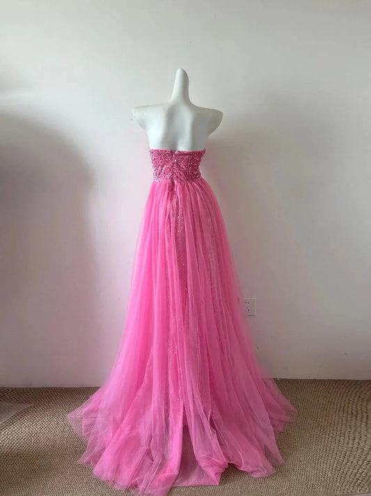 Shiny Fashion Elegant Long Floor Length Sequined Tulle Ball Gown Evening simple gentle atmospheric and unique desi Bring summer colors to enhance whiteness by YiHuiw