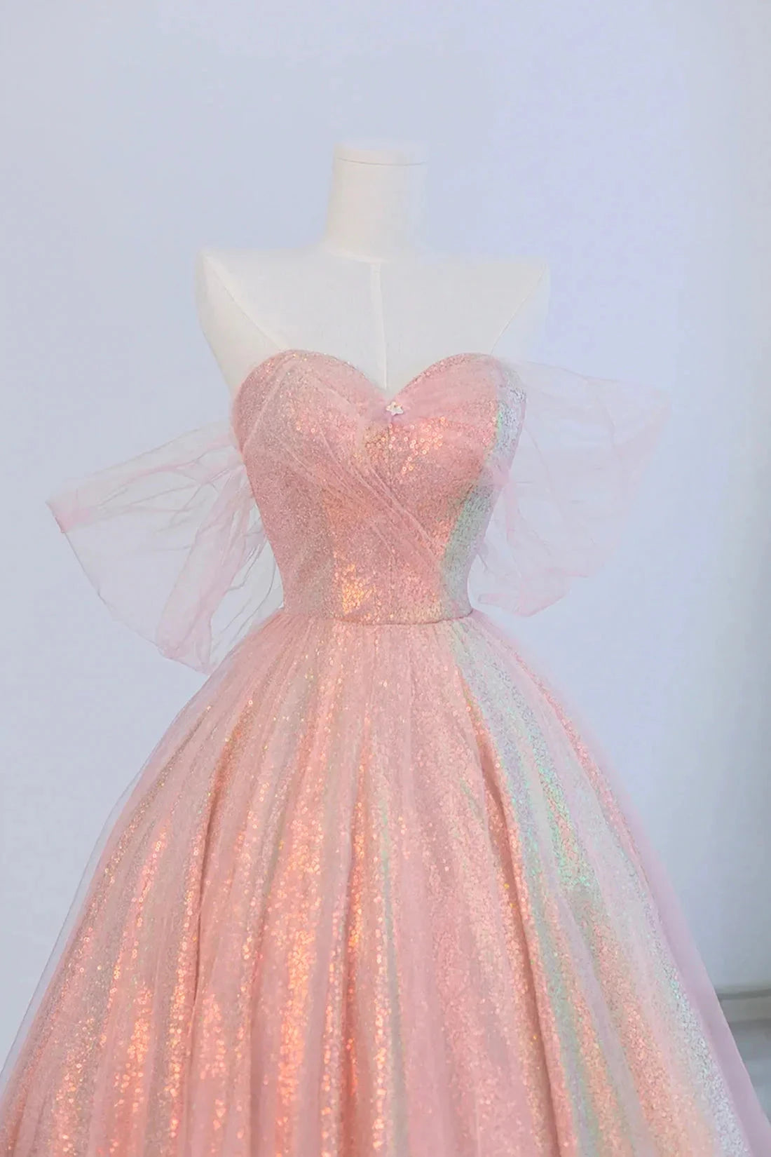 Shiny Tulle Sequins Long Prom Dress Beautiful A-Line Formal Dress Sweet 16 Dress simple gentle atmospheric and unique desi Bring summer colors to enhance white by YiHuiw