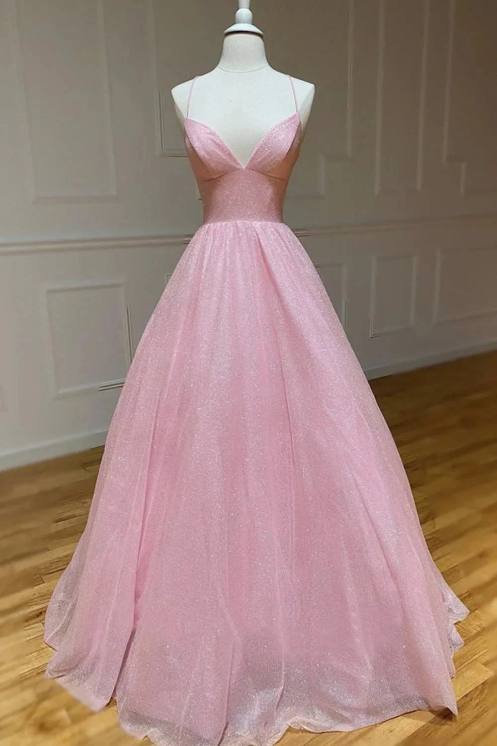 Shiny V Neck Backless Pink Long Prom Dress, Formal Graduation Evening Dresses simple gentle atmospheric and unique desi Bring summer colors to enhance whiteness by YiHuiw