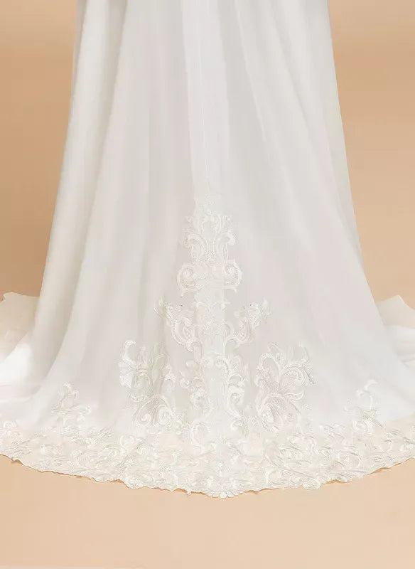 Chiffon Button Back Train Mini Wedding Dress - Yihuiw by Yihuiw