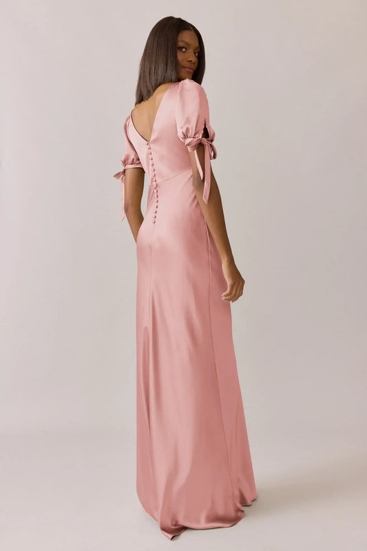 Mermaid Satin Button Back Mini Wedding Dress - Yihuiw by Yihuiw