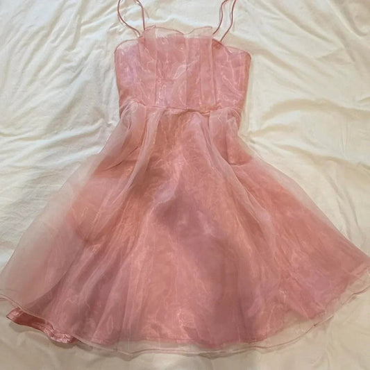 Short Spaghetti Straps Satin Tulle Homecoming Dress Prom Dress simple gentle atmospheric and unique desi Bring summer colors to enhance whiteness by YiHuiw