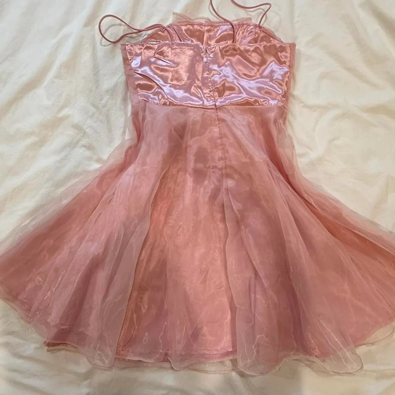 Short Spaghetti Straps Satin Tulle Homecoming Dress Prom Dress simple gentle atmospheric and unique desi Bring summer colors to enhance whiteness by YiHuiw