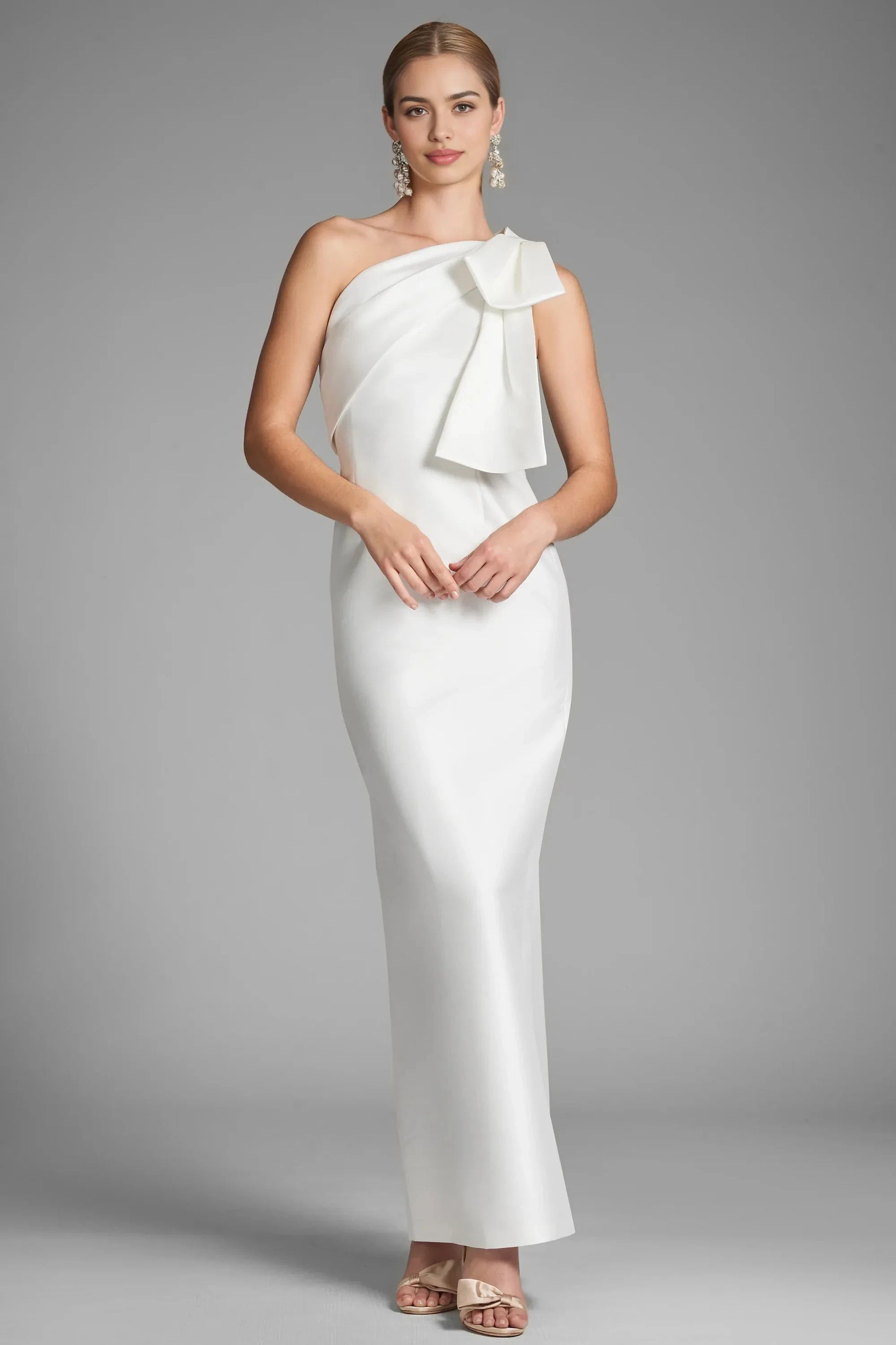 Shoulder Bow Sheath One Shoulder Sleeveless Zipper Back Floor Length For Women Evening Dress by YiHuiw