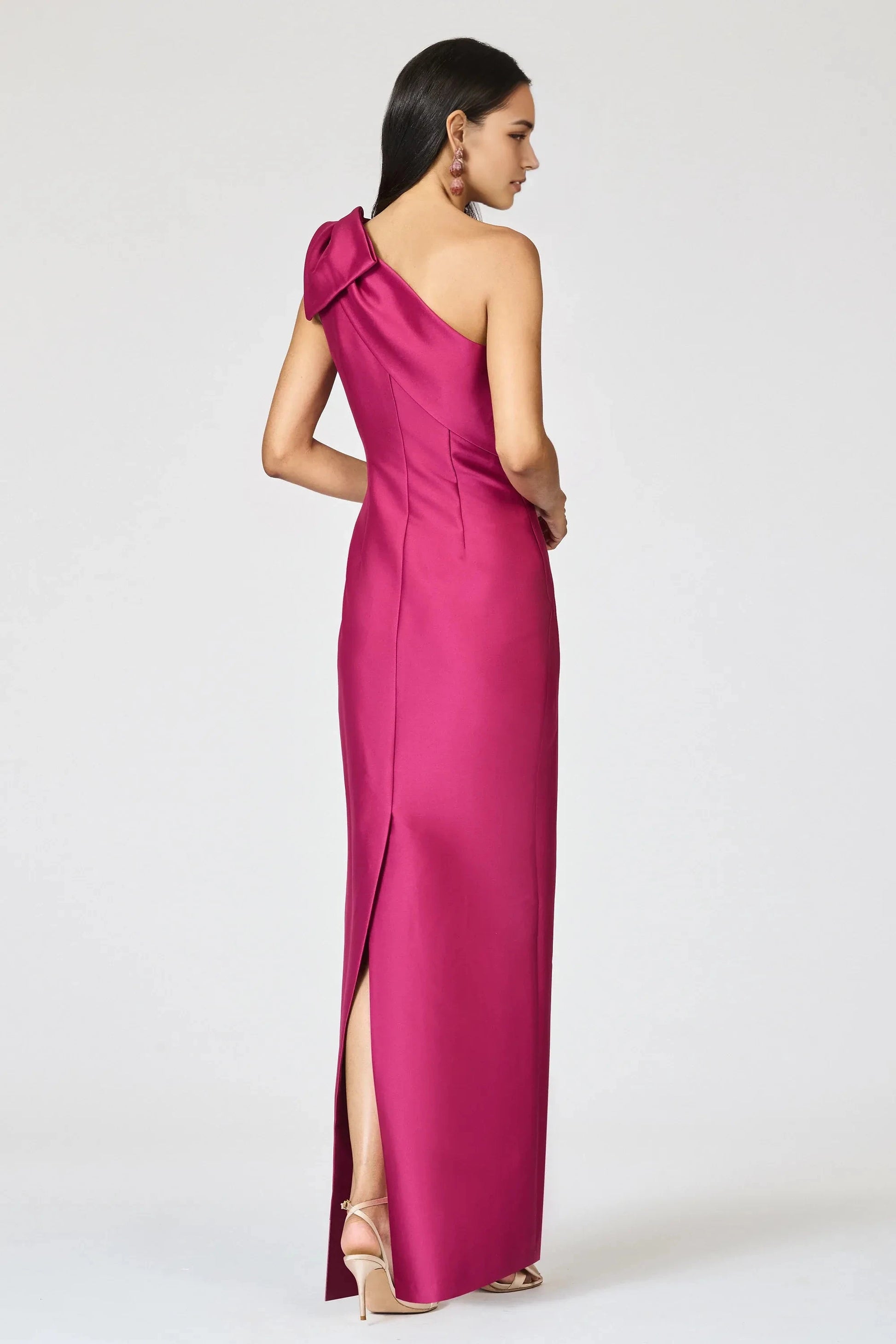 Shoulder Bow Sheath One Shoulder Sleeveless Zipper Back High Slit Floor Length For Ladies Evening Dress by YiHuiw