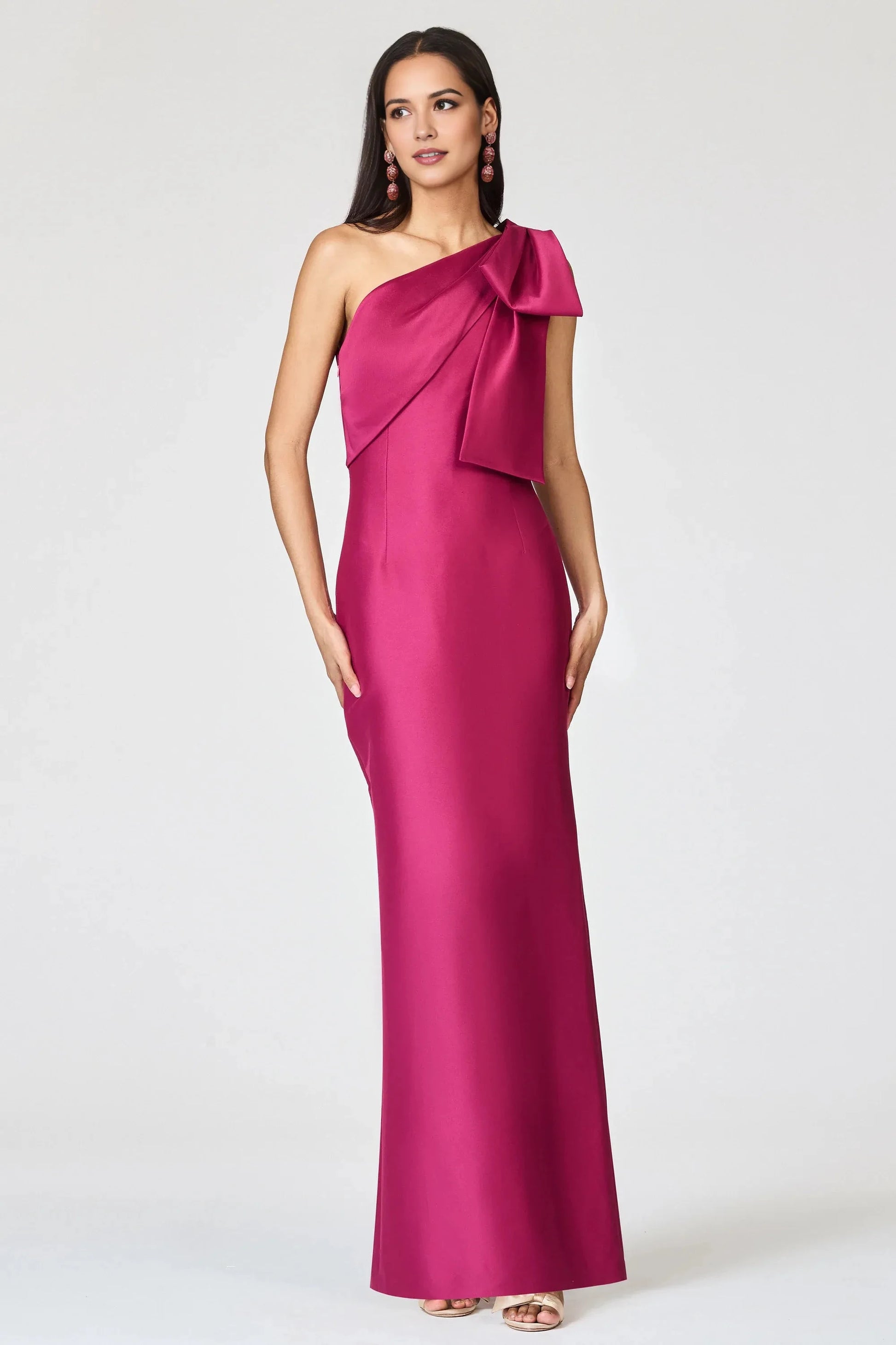Shoulder Bow Sheath One Shoulder Sleeveless Zipper Back High Slit Floor Length For Ladies Evening Dress by YiHuiw