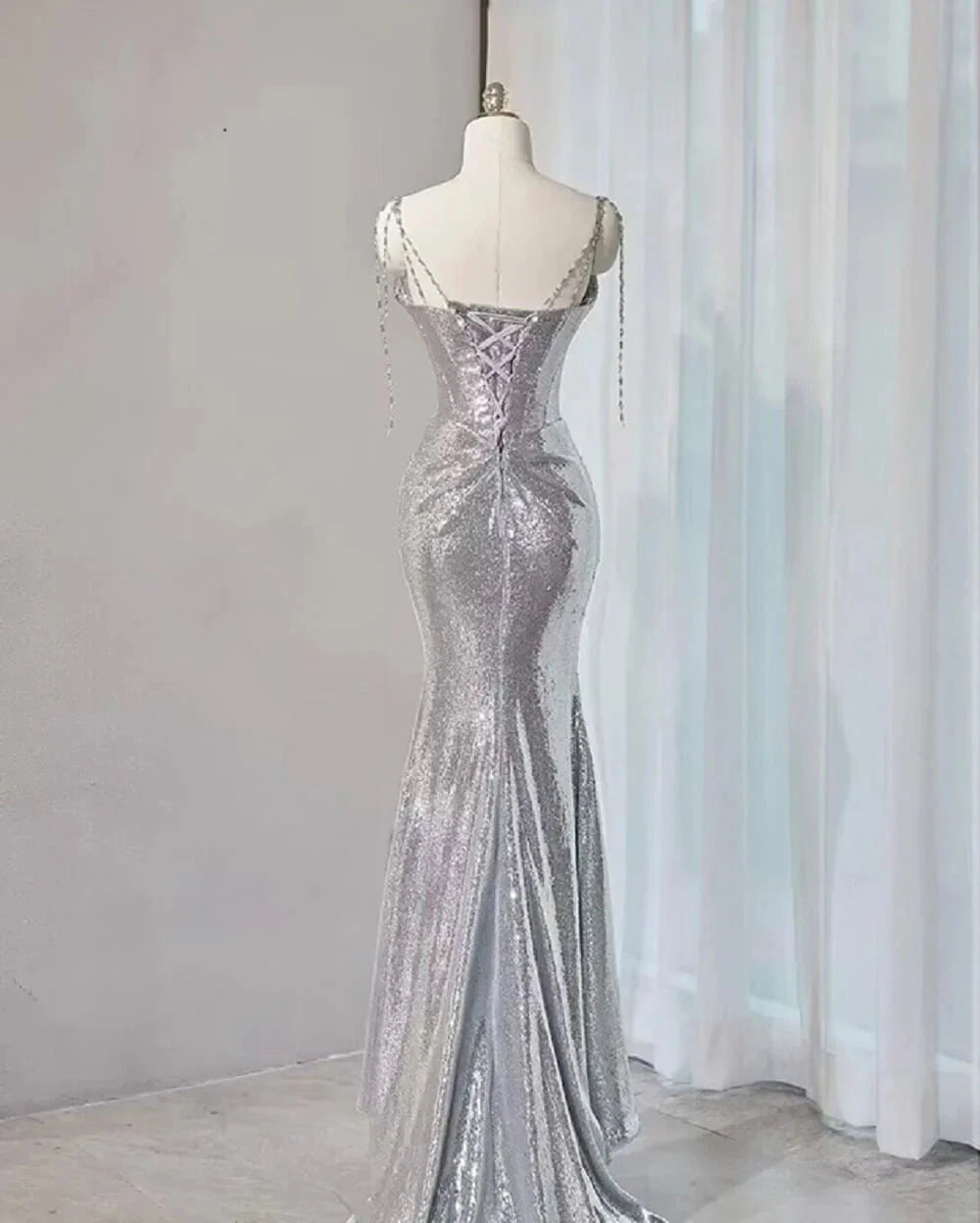 Silver Mermaid Style Prom Dresses Sequin Long Holiday Dress Party simple gentle atmospheric and unique desi Bring summer colors to enhance whiteness by YiHuiw