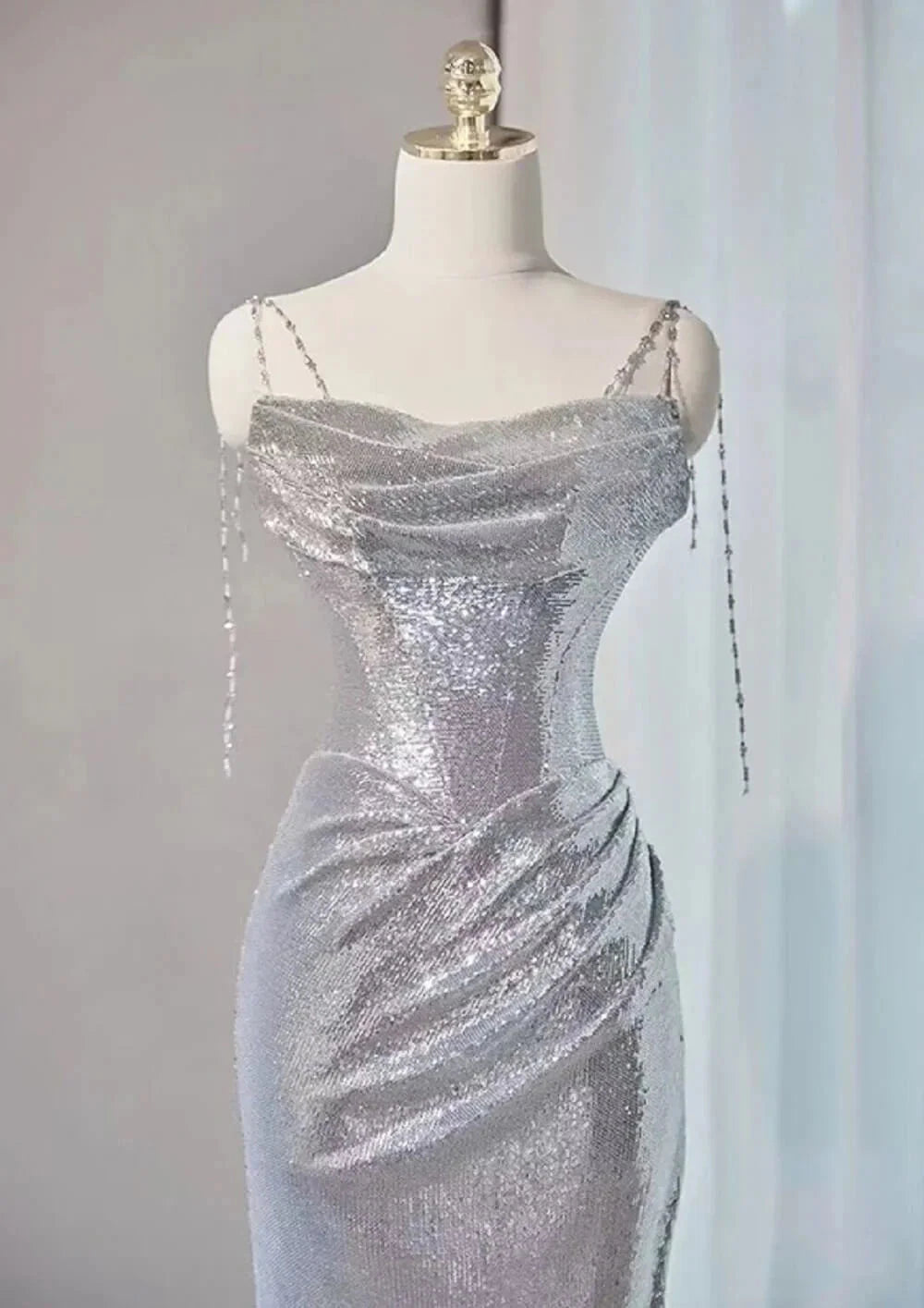 Silver Mermaid Style Prom Dresses Sequin Long Holiday Dress Party simple gentle atmospheric and unique desi Bring summer colors to enhance whiteness by YiHuiw