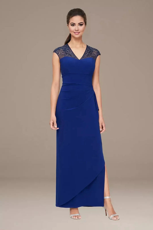 Simple Sheath V Neck Cap Sleeve Lace Back Floor Length Mother of the Bride Dress by YiHuiw