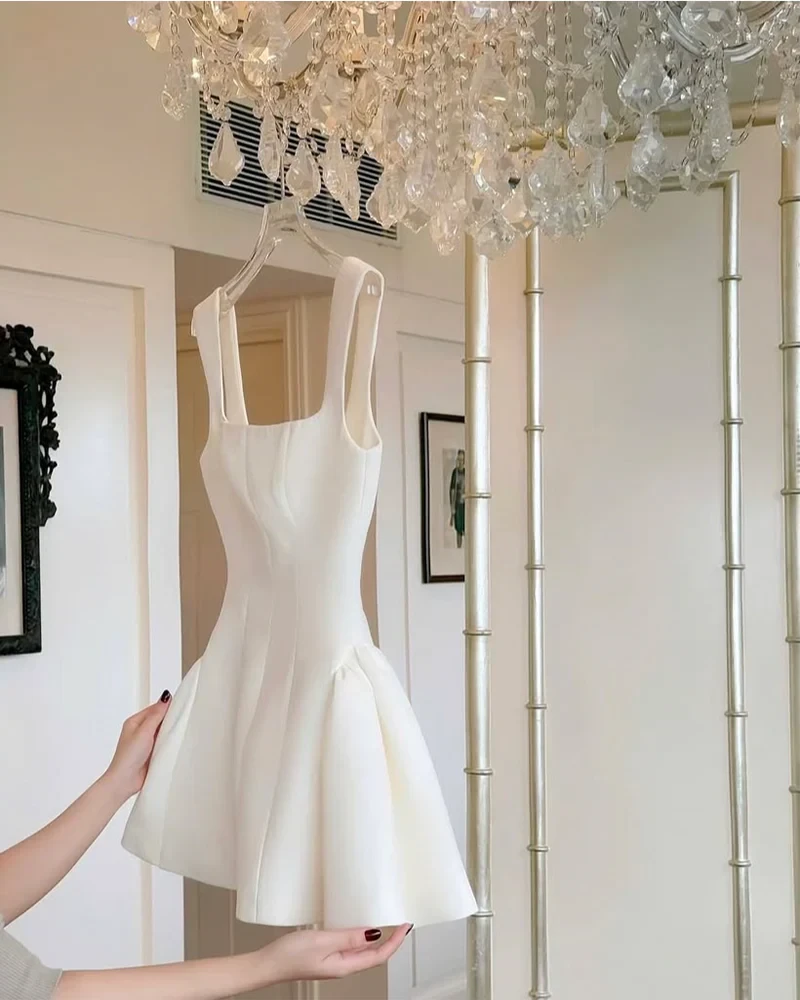 Simple A line Square Neck Black Short Homecoming Dress Summer Hoco Dresses Mini Cocktail Dress by YiHuiw