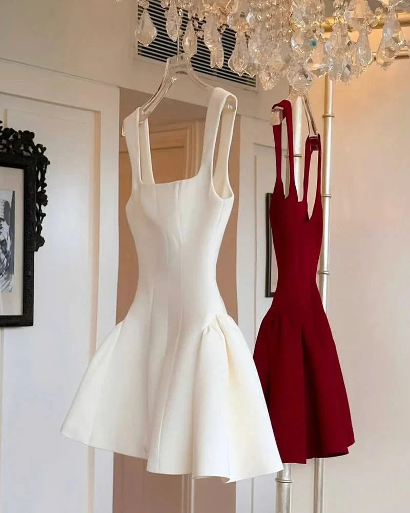 Simple A line Square Neck Red Short Homecoming Dress Summer Hoco Dresses Mini Cocktail Dress by YiHuiw