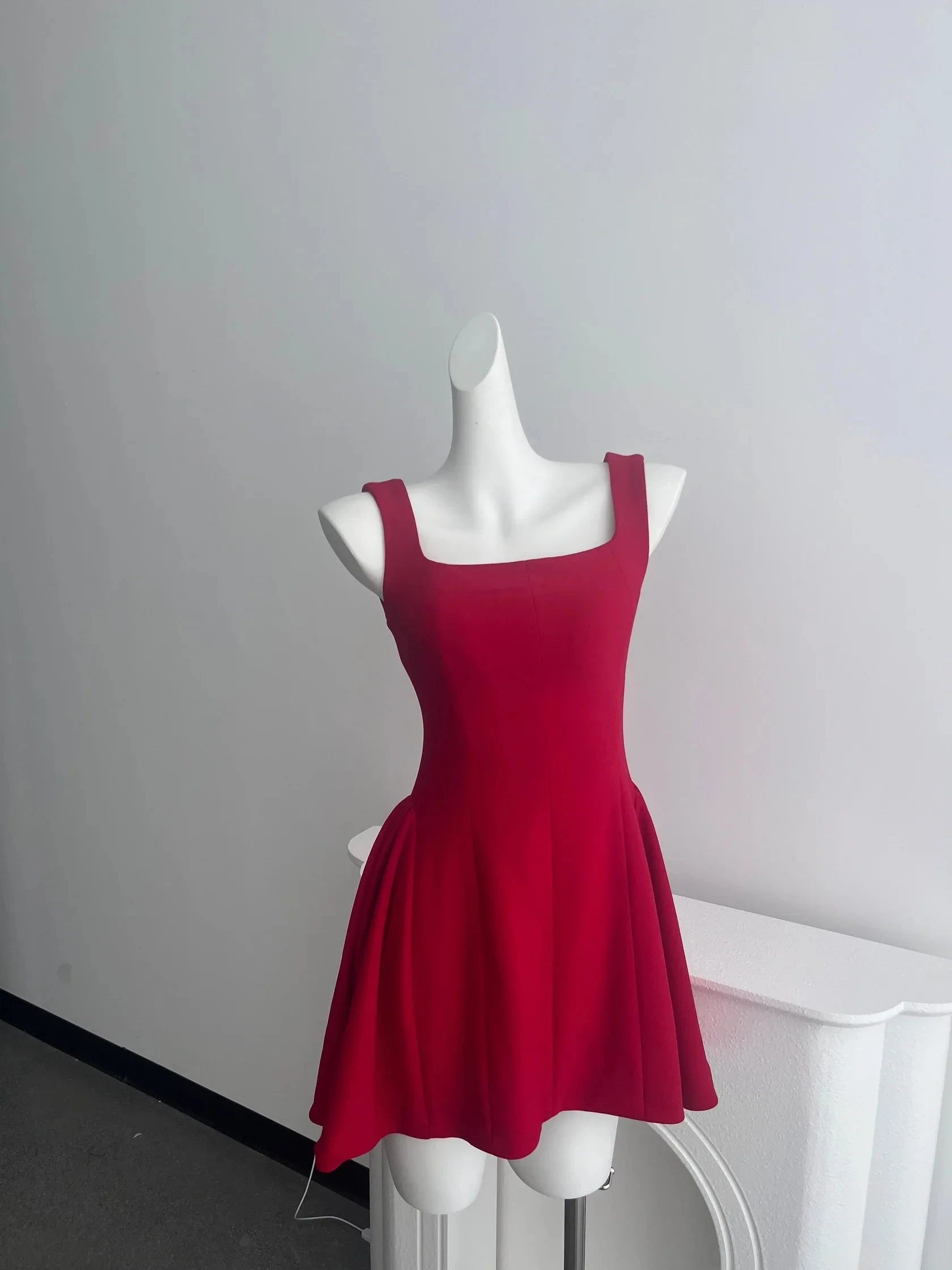 Simple A line Square Neck Red Short Homecoming Dress Summer Hoco Dresses Mini Cocktail Dress by YiHuiw