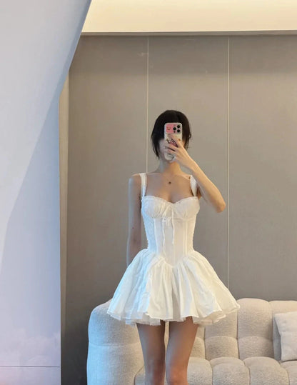 Simple A line Square Neck White Short Homecoming Dress Summer Hoco Dresses Mini Cocktail Dress by YiHuiw