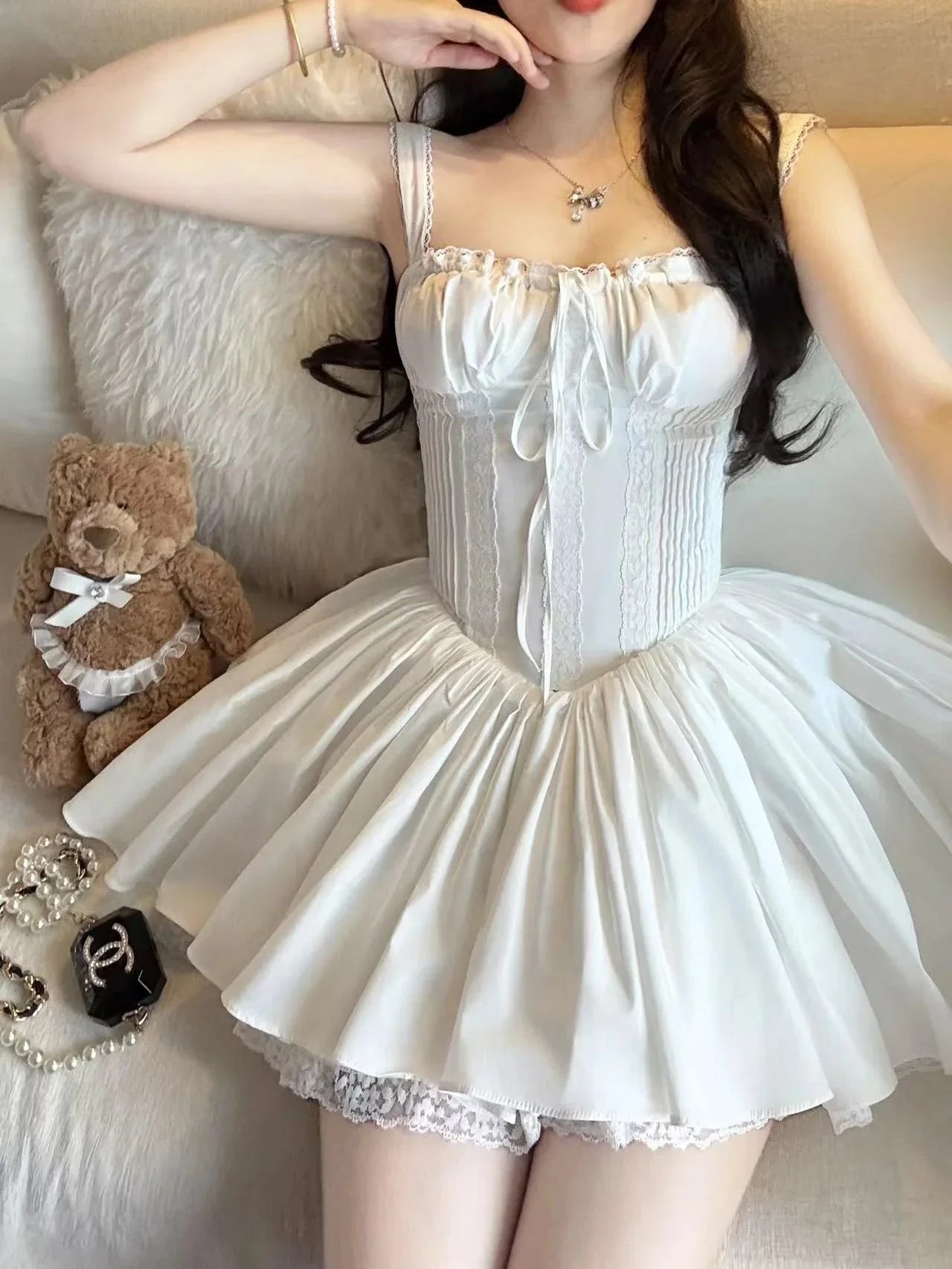 Simple A line Square Neck White Short Homecoming Dress Summer Hoco Dresses Mini Cocktail Dress by YiHuiw