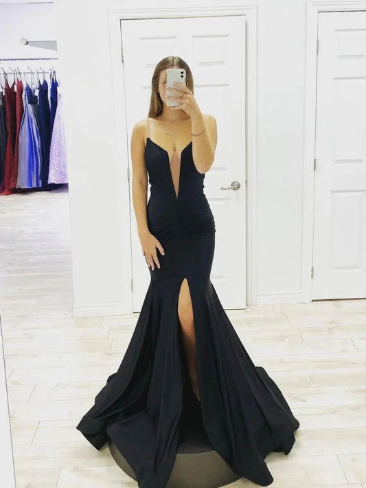 Simple Black satin long prom dress black evening dress simple gentle atmospheric and unique desi Bring summer colors to enhance whiteness by YiHuiw